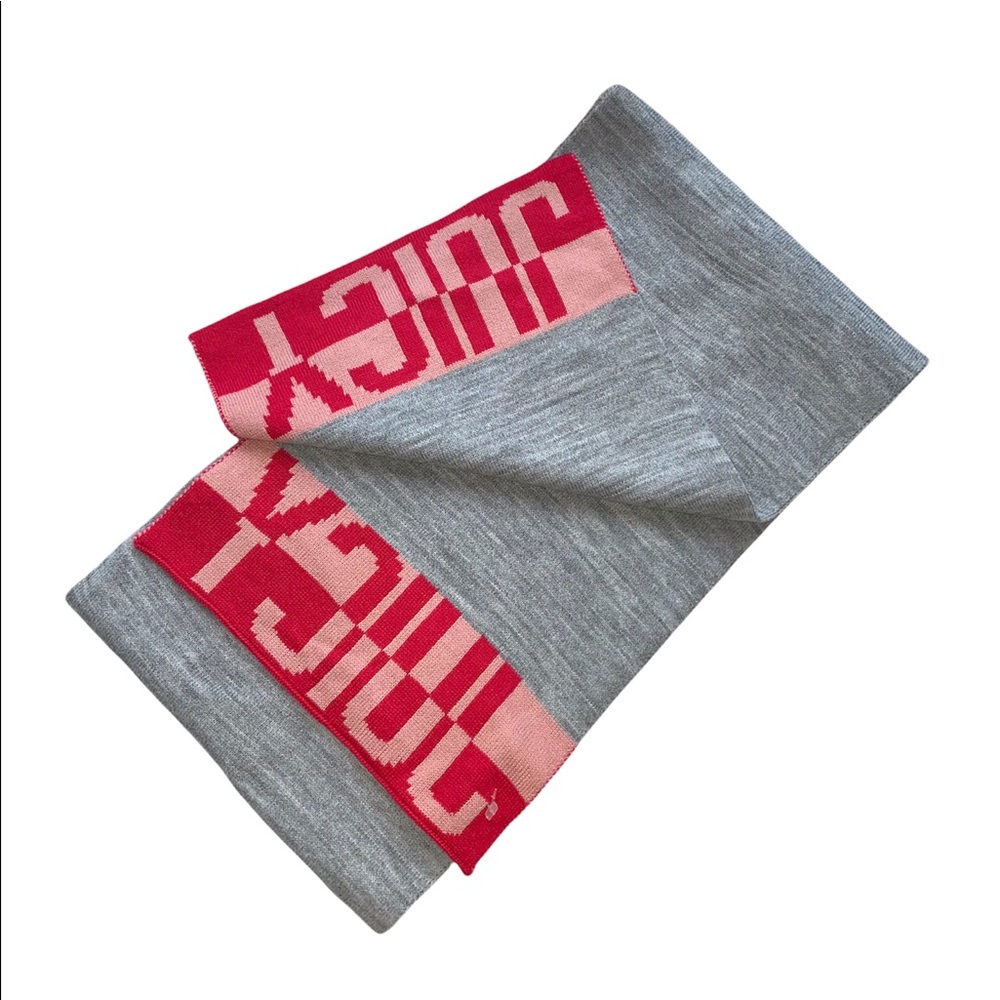 Juicy Couture Gray & Red Logo Scarf